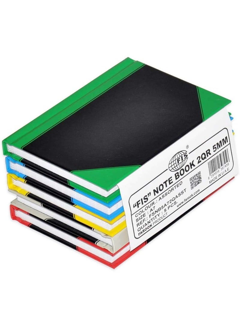 FIS Hard Cover Notebook 2-Quires A7, 5mm Square, Black with colored Corners, Assorted 5-Piece - FSNB5A72QASST - Image 1